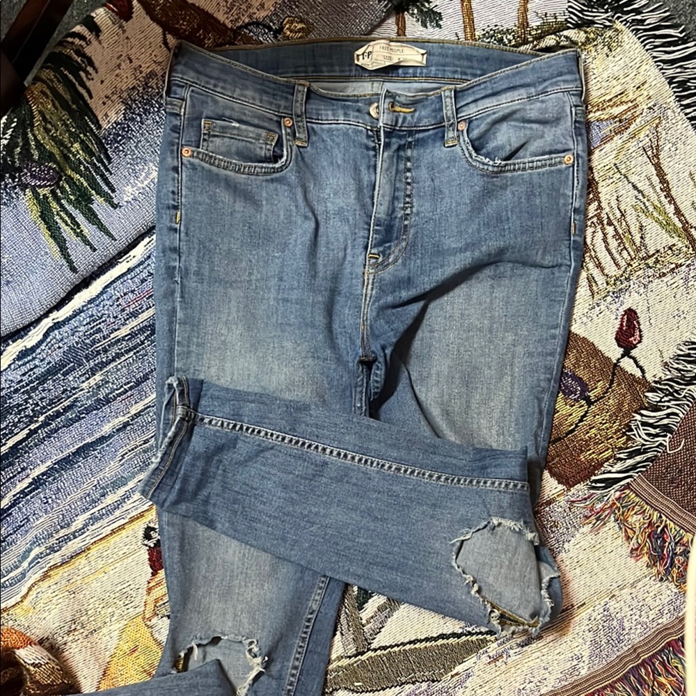 Free People Blue Skinny Jeans Distressed Casual